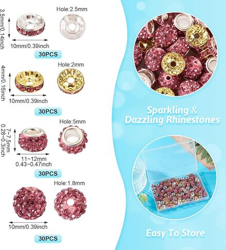 Beadthoven 130pcs 10mm عيد الميلاد الطين حجر الراين الخرز، 8mm حجر الراين الفواصل لصنع المجوهرات والزجاج والكريستال ديسكو الكرة الخرز التألق Rondelle جولة الماس الخرز لسوار قلادة المفاتيح DIY in Saudi Arabia