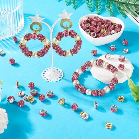 Beadthoven 130pcs 10mm عيد الميلاد الطين حجر الراين الخرز، 8mm حجر الراين الفواصل لصنع المجوهرات والزجاج والكريستال ديسكو الكرة الخرز التألق Rondelle جولة الماس الخرز لسوار قلادة المفاتيح DIY in Saudi Arabia