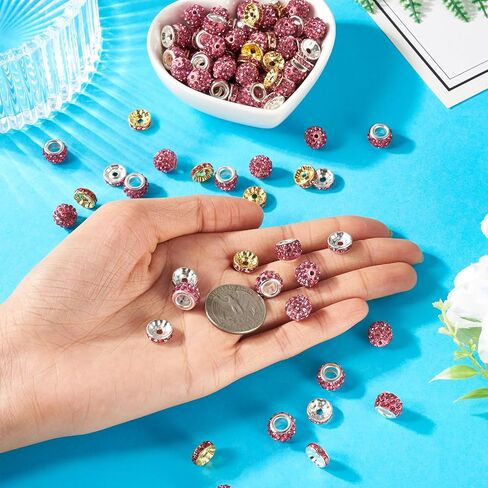 Beadthoven 130pcs 10mm عيد الميلاد الطين حجر الراين الخرز، 8mm حجر الراين الفواصل لصنع المجوهرات والزجاج والكريستال ديسكو الكرة الخرز التألق Rondelle جولة الماس الخرز لسوار قلادة المفاتيح DIY in Saudi Arabia
