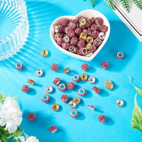 Beadthoven 130pcs 10mm عيد الميلاد الطين حجر الراين الخرز، 8mm حجر الراين الفواصل لصنع المجوهرات والزجاج والكريستال ديسكو الكرة الخرز التألق Rondelle جولة الماس الخرز لسوار قلادة المفاتيح DIY in Saudi Arabia