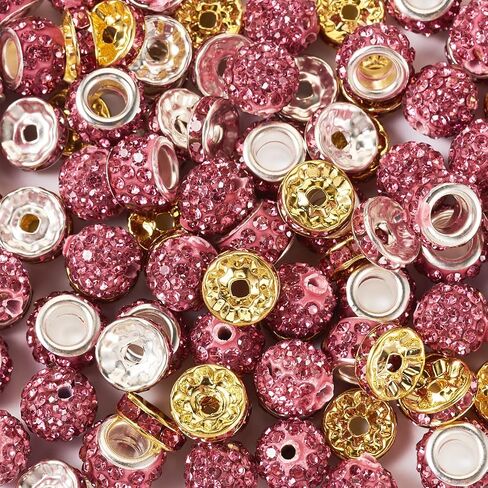 Beadthoven 130pcs 10mm عيد الميلاد الطين حجر الراين الخرز، 8mm حجر الراين الفواصل لصنع المجوهرات والزجاج والكريستال ديسكو الكرة الخرز التألق Rondelle جولة الماس الخرز لسوار قلادة المفاتيح DIY in Saudi Arabia