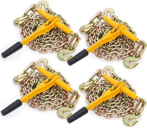 مجلدات السلسلة 3/8 "-1/2" 4 مجموعات، 7100 رطل G80 سلسلة 10FT مجموعة مجلدات وسلاسل تحميل السقاطة، سلسلة سحب مع خطافات الإمساك، سلسلة ربط للأسفل للمقطورات والشاحنات المسطحة الصناعية الزراعية in Kuwait