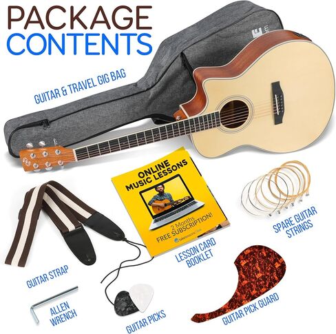 Pyle Premium Electric Acoustic Guitar Kit, 41" Full Size Dreadnought Cutaway with Spruce Top, Mahogany Sides, Gig Bag, Strap, Pickguard, Picks, Extra Steel String Set for Beginners, Advanced, Natural in Saudi Arabia