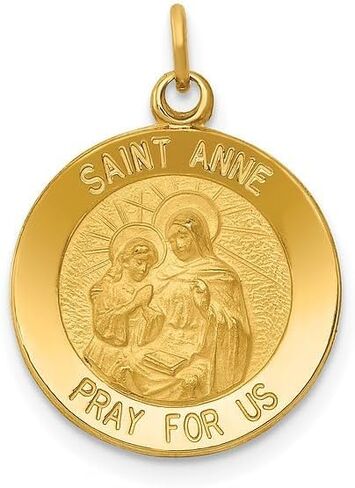 14k Yellow Gold Saint Anne Medal Necklace Charm Pendant Religious Patron St Fine Jewelry For Women Gifts For Her in Kuwait