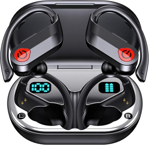 EUQQ Wireless Earbuds Bluetooth Headphones Sports Over-Ear Bluetooth 5.3 Ear Buds with Earhooks 120H Playtime Wireless Headphones for Workout Waterproof Bluetooth LED Power Display, Black in Saudi Arabia