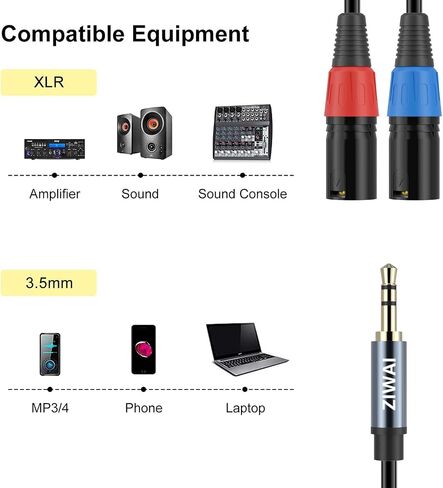 3.5 mm TRS to 2 XLR Male Cable, 1/8 Aux to Dual XLR Male to Male Breakout Cable, 30Feet in Saudi Arabia