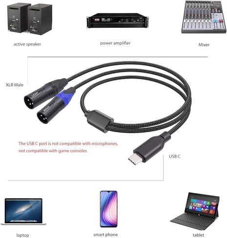 3.3FT USB C to Dual XLR Male Audio Cable,USB C to 2 XLR Male Stereo Power Amplifier Cable,Mobile Phone USB c Connection Active Speaker, Power Amplifier Audio Cable in Kuwait