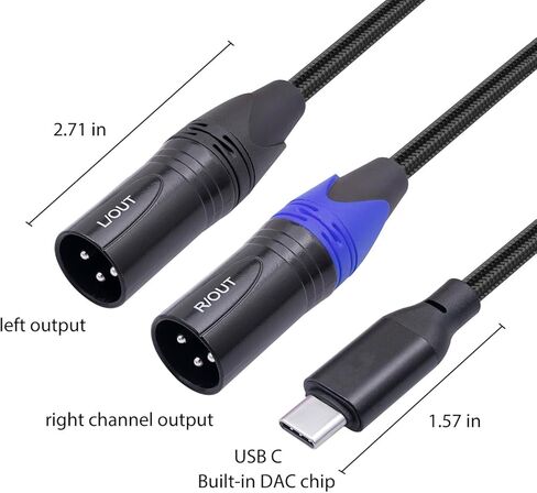 3.3FT USB C to Dual XLR Male Audio Cable,USB C to 2 XLR Male Stereo Power Amplifier Cable,Mobile Phone USB c Connection Active Speaker, Power Amplifier Audio Cable in Kuwait