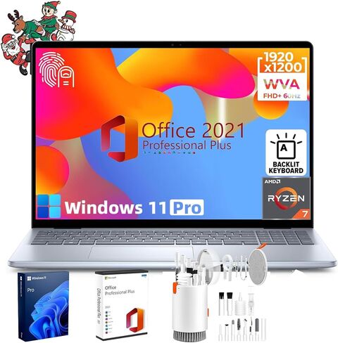 Dell Inspiron 16 Laptop Computer - 16" 16:10 FHD+ Display • AMD Ryzen 7-8840U • WiFi 6E • Backlit KB • Fingerprint • Win 11 Pro • with 8 in 1 Optical Drive | Office 2021 Lifetime (32GB DDR5 | 1TB SSD) in Saudi Arabia