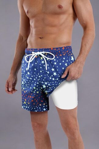 QRANSS Mens Swim Trunks Compression Liner Quick Dry 5.5'' Swimwear Swim Shorts with Boxer Brief Lined in Kuwait