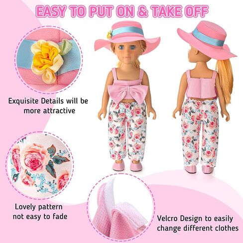 18 inch Doll Clothes and Accessories for American 18 Inch Dolls Girl Clothing Gift, 18Pcs Complete Set Clothing with Outfits, Dress, Shoes, Swimsuit, Underwear, Hat, Handbag, Clothes Hangers in Saudi Arabia