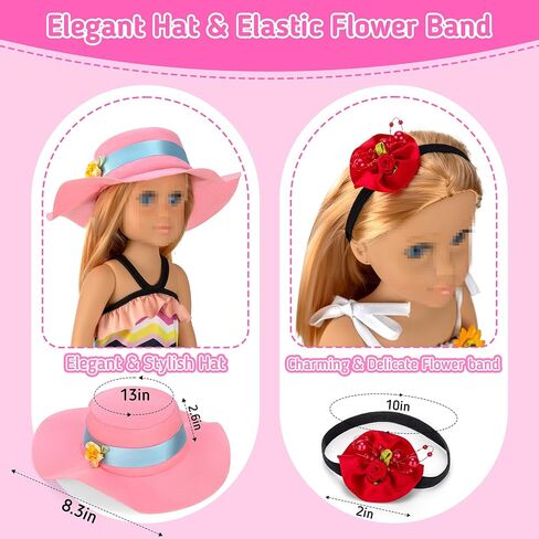 18 inch Doll Clothes and Accessories for American 18 Inch Dolls Girl Clothing Gift, 18Pcs Complete Set Clothing with Outfits, Dress, Shoes, Swimsuit, Underwear, Hat, Handbag, Clothes Hangers in Saudi Arabia