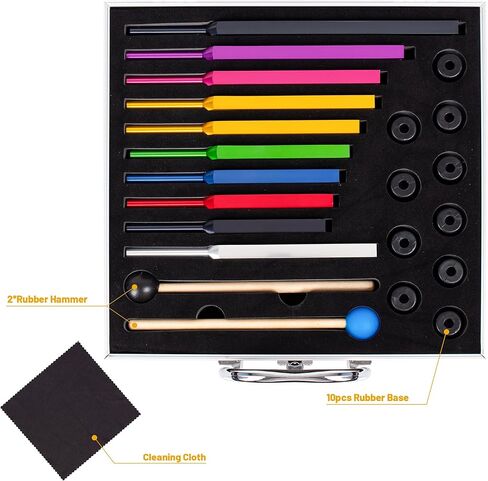 مجموعة شوكة ضبط الشاكرا، 10 شوكات ضبط متعددة الألوان مع قطعة قماش للتنظيف، ومطارق مطاطية، والتأمل، واليوجا، والشفاء in Kuwait