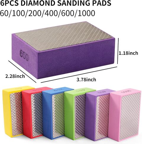Diamond Hand Polishing Pads, 3PCS Diamond Sanding Pads 60/200/400 Grit Sanding Block Foam Backing for Tile Glass Stone Marble Granite Ceramics Metal Wet&Dry in Saudi Arabia