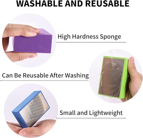 Diamond Hand Polishing Pads, 3PCS Diamond Sanding Pads 60/200/400 Grit Sanding Block Foam Backing for Tile Glass Stone Marble Granite Ceramics Metal Wet&Dry in Saudi Arabia