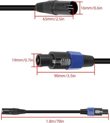 GELRHONR SpeakOn Male to XLR Male Connector Audio Extension Cable with Twist Lock for Mixer Boards, Junctions, Preamps, Speakers, etc (1.8M) in Kuwait