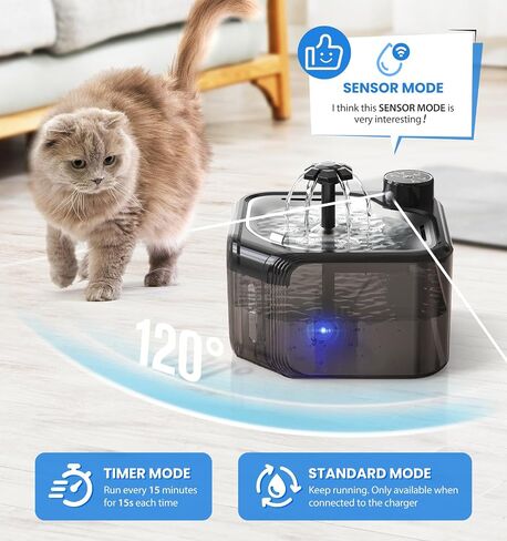 Battery Operated Cat Water Fountain, 2.8L/95oz Wireless Cat Water Fountain, Automatic Pet Water Fountain, Ultra Quiet Water Fountains for Cats Indoor, Motion Sensor, BPA-Free,Stainless Steel Lid in Saudi Arabia