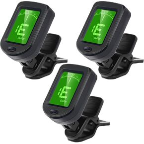 Guitar Tuner Clip on Tuner for Ukulele, Guitar, Bass, Mandolin (3PACK)