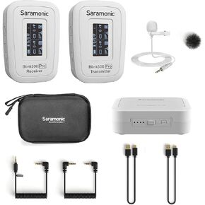 Saramonic Snow White Advanced 2.4 GHz Wireless Clip-On Microphone System with Lavalier & Dual-Channel Receiver for Cameras, Mobile Devices and More (Blink 500 Pro B1 Snow White) (BLINK500PROB1W)