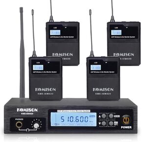 Mono Wireless in Ear Monitor System, IEM System, UHF Professional IEM System Transmitter and Beltpack Receiver iems for Studio, Guitar, DJ, Live Performance 164Ft (4 bodypacks)