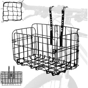 Bike Basket Rear for Adult Bikes, Large Rear Bike Basket Capacity with Reflective Light, Foldable Metal Wire Cover Bicycle Baskets Back Rack for Bike Rear Cargo Rack Ebike Cruiser