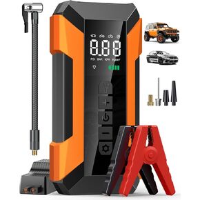 Jump Starter with Air Compressor, 3000A Car Battery Jump Starter Portable (8.0 Gas/7.0L Diesel), 12V Jump Start Battery Pack Jump Box with Smart Jumper Cables, Tire Inflator, LED Light
