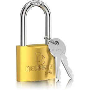 DELSWIN Weatherproof Padlock with Key - Heavy Duty Gym Locker Lock with 1-9/16" Solid Brass Lock Body, Hardened Steel Shackle, Marine Grade Pad Lock for Outdoor Gate, Fence, Shed (Keyed Alike, 2 Pack)