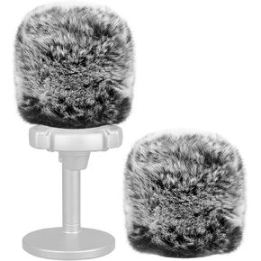 Geekria for Creators Furry Windscreen Compatible with FIFINE AmpliGame A6T, A6V, T669, T732, K669B, K780A, Mic DeadCat Wind Cover Muff, Windbuster, Windjammer, Fluff Cover Windshield (Grey 2 Pack)