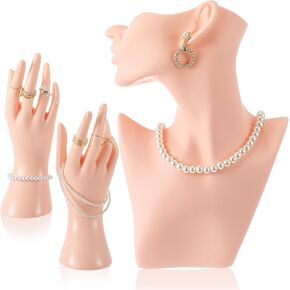 Kigley 3 Pcs Jewelry Mannequin Display Set Including Boutique Bust Holder Mannequin Earring Stand Female Mannequin Hand Display Bracelet Ring Stand for Selling Show