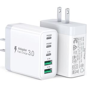 USB C Charger Block, [2-Pack] 50W 5-Port USB C Wall Charger Type C Charger Fast Charging Blocks Cube, Multiple Ports Power Adapter QC Wall Plug for iPhone 16 15 14 13 12 Pro Max Galaxy Tablet, Black