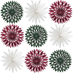 Gold Christmas Decorations - 9Pcs 3D Christmas Tree Paper Hanging Decor Snowflake Ornaments Home Ceiling Decoration for Xmas Party Wedding Window Door Accessories