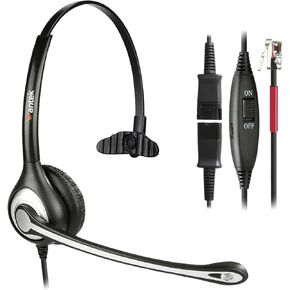 Wantek RJ9 Telephone Headset Dual with Noise Cancelling Mic, Quick Disconnect, Work for Yealink T42G T46G T48G T21P T41P Avaya 1608 9608 9611G 9650 Grandstream Cisco Snom Panasonic KXT Phones(602QY1)