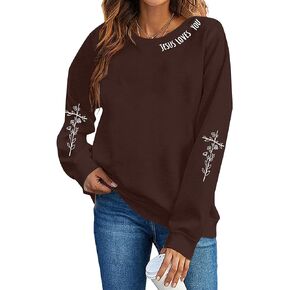 HEBBE Christian Sweatshirts For Women Jesus Loves You Sweatshirt Bible Verse Shirt Religious Pullover Top Tee