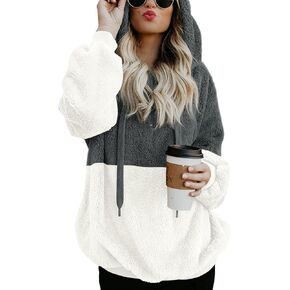 LONGYUAN Womens Long Sleeve Fuzzy Hoodies Warm Fleece Pullover Sweaters Zipped Up with Pocket