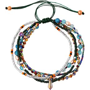 MINACHI Bohemian Rice Bead Braided Bracelet, Brown Gold Tone, Women's Travel Bracelet, Ethnic Style