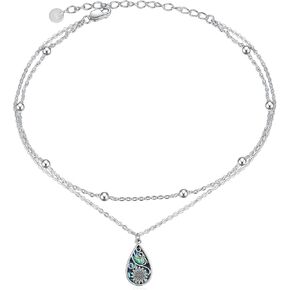 POPLYKE Abalone Lotus Flower Anklet for Women 925 Sterling Silver Lotus Ankle Bracelet Double Layered Chain Beach Lotus Jewelry
