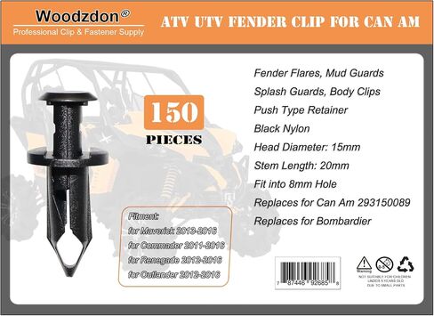 Pack of 100 Replacement for Can Am 293150089 ATV UTV Fit 8mm 5/16 inch Hole Fender Rivet Plastic Clip Push Pin Splash Guard Body Panel Retainer Motorcycle Black Nylon Fastener for Bombardier in Saudi Arabia