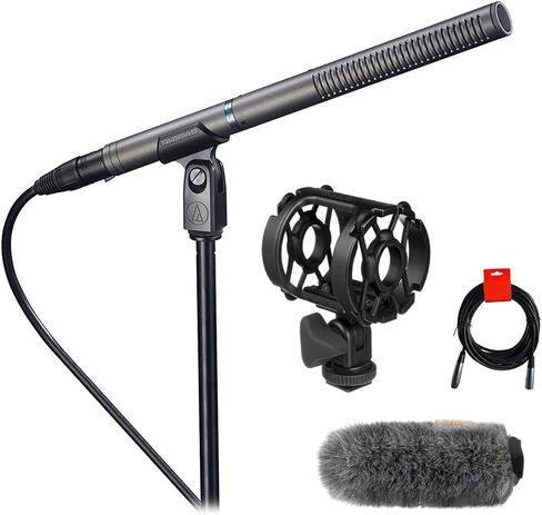 حزمة ميكروفون Audio-Technica AT897 Shotgun مع حامل الصدمات العالمي Auray DUSM-1، وأداة Windbuster المخصصة من Auray، وكابل XLR-XLR in Kuwait