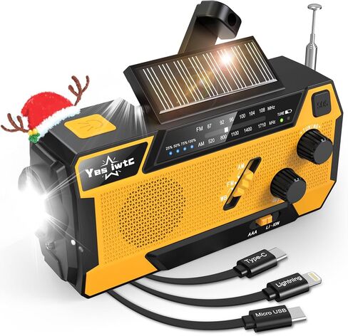 Hand Crank Emergency Radio 7400mWh (2000mAh) Solar Hand Crank Radio Built in 3 Charging Cables AM/FM/NOAA Weather Radio Battery Operated Hand Crank Charger for Emergency Supplies Survival Gear in Kuwait