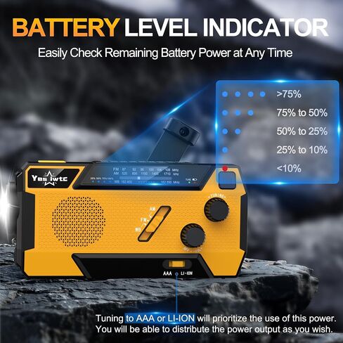Hand Crank Emergency Radio 7400mWh (2000mAh) Solar Hand Crank Radio Built in 3 Charging Cables AM/FM/NOAA Weather Radio Battery Operated Hand Crank Charger for Emergency Supplies Survival Gear in Kuwait
