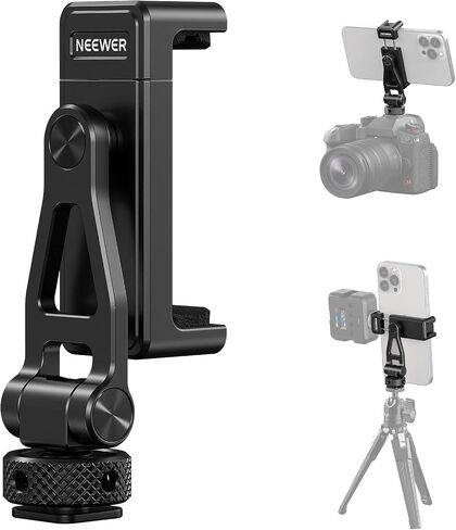 NEEWER Metal Phone Tripod Mount Adapter with Cold Shoe Base, 360° Phone Holder with 2 Cold Shoe Mount for Video Light and Mic for Vlogging, Universal Compatible with iPhone Samsung Huawei, PA001 in Kuwait