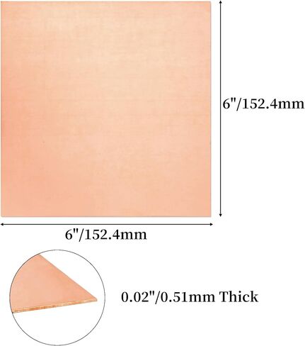 BELLA BAYS Copper Sheet 6 Pcs 24 Gauge(0.51mm) Thickness, 8" x 8" 99.9%+ Pure Film Attached Copper Plate in Saudi Arabia