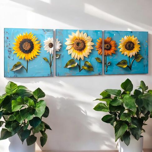 SSRTK Large Living Room Textured Wall Art Poppy Painting 3 Piece Set Canvas Flower Wall Decor for Women's Room Modern Home Oil Painting Living Artwork with Inner Frame 24X24 inches in Saudi Arabia