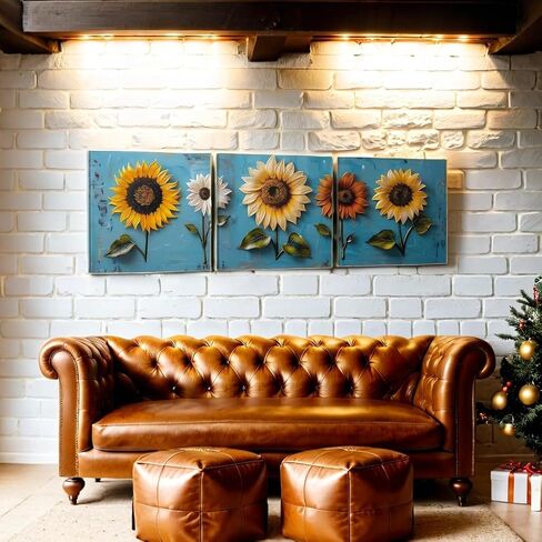 SSRTK Large Living Room Textured Wall Art Poppy Painting 3 Piece Set Canvas Flower Wall Decor for Women's Room Modern Home Oil Painting Living Artwork with Inner Frame 24X24 inches in Saudi Arabia