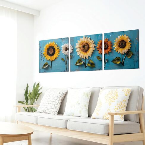 SSRTK Large Living Room Textured Wall Art Poppy Painting 3 Piece Set Canvas Flower Wall Decor for Women's Room Modern Home Oil Painting Living Artwork with Inner Frame 24X24 inches in Saudi Arabia