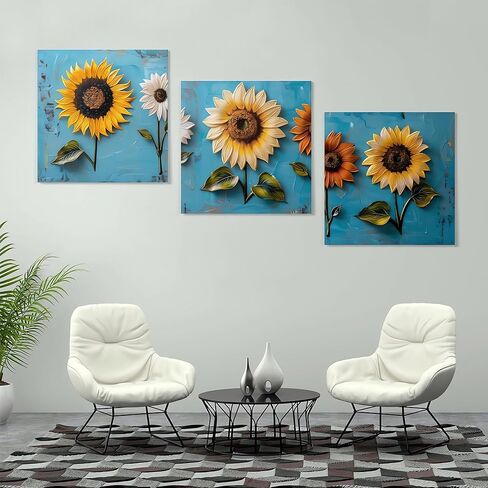 SSRTK Large Living Room Textured Wall Art Poppy Painting 3 Piece Set Canvas Flower Wall Decor for Women's Room Modern Home Oil Painting Living Artwork with Inner Frame 24X24 inches in Saudi Arabia