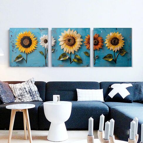 SSRTK Large Living Room Textured Wall Art Poppy Painting 3 Piece Set Canvas Flower Wall Decor for Women's Room Modern Home Oil Painting Living Artwork with Inner Frame 24X24 inches in Saudi Arabia
