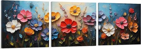 SSRTK Large Living Room Textured Wall Art Poppy Painting 3 Piece Set Canvas Flower Wall Decor for Women's Room Modern Home Oil Painting Living Artwork with Inner Frame 24X24 inches in Saudi Arabia