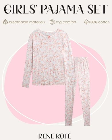 طقم بيجامة للفتيات من Rene Rofe - طقم ملابس نوم قطنية بقصة مريحة 4 قطع (2T-12) in Kuwait