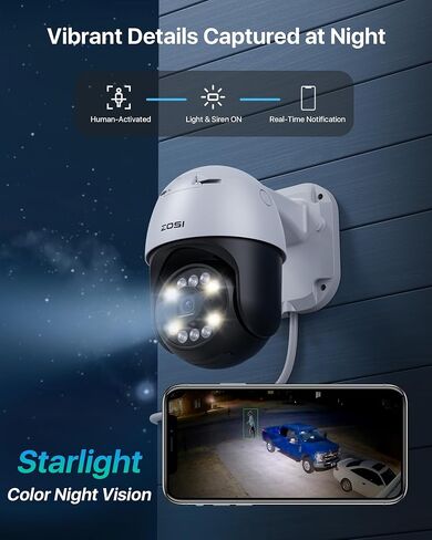 ZOSI C298 Pro 4K 8MP Add-on Dual-Lens(2x4MP) Security Camera Outdoor, 360 View Pan/Tilt PoE IP Camera, AI Human Vehicle Detect, Auto Track, Color Night Vision, SD Card Storage, Only Work with Our NVR in Saudi Arabia